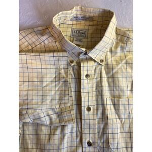 LL Bean Mens Yellow Tattersall Check Short Sleeve Button Down Shirt M Reg Cotton